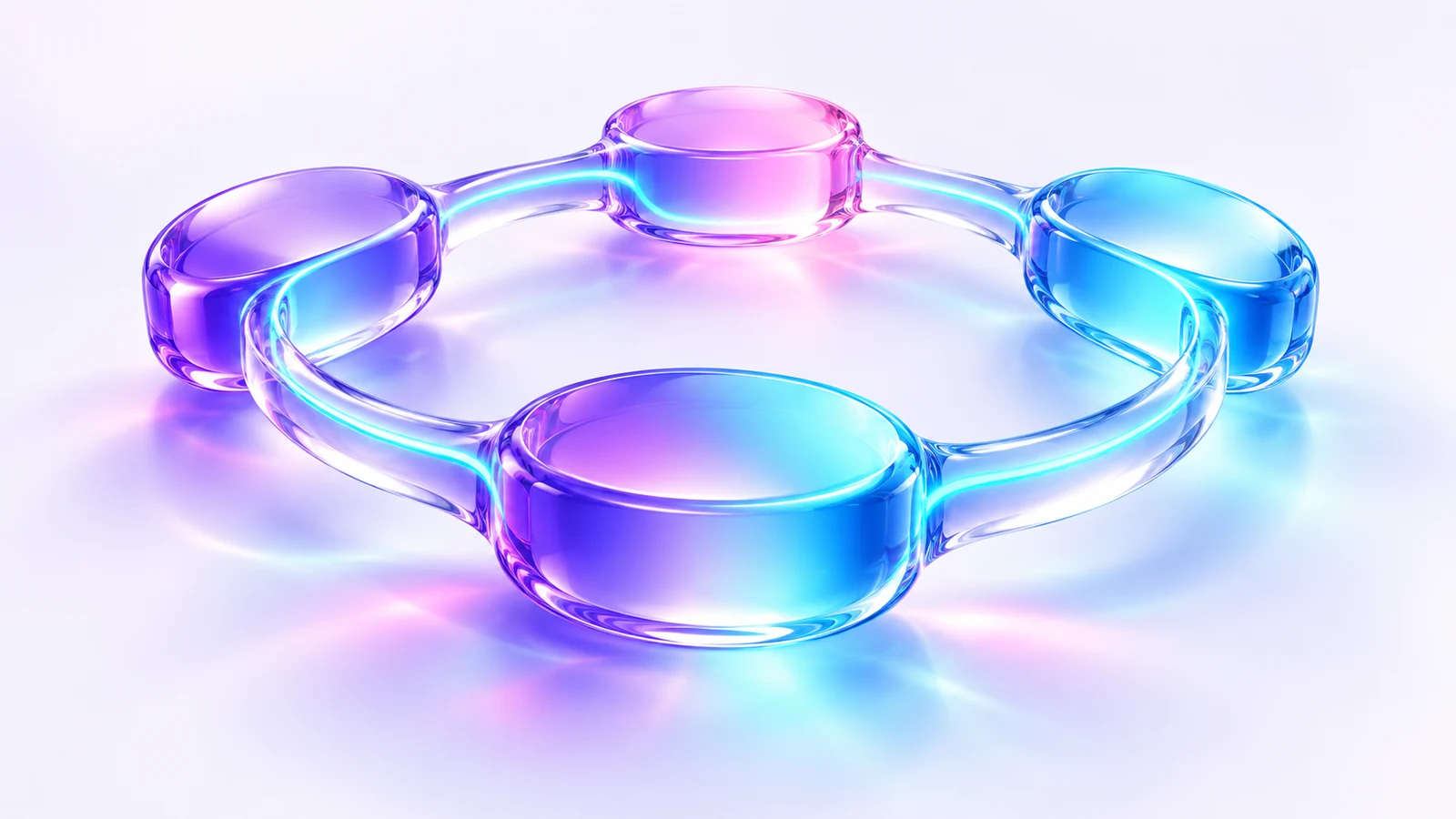 Four luminous glass modules connected in a continuous service loop.